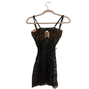 ADORE ME Black Lace Corset Babydoll Chemise Teddy Lingerie M
